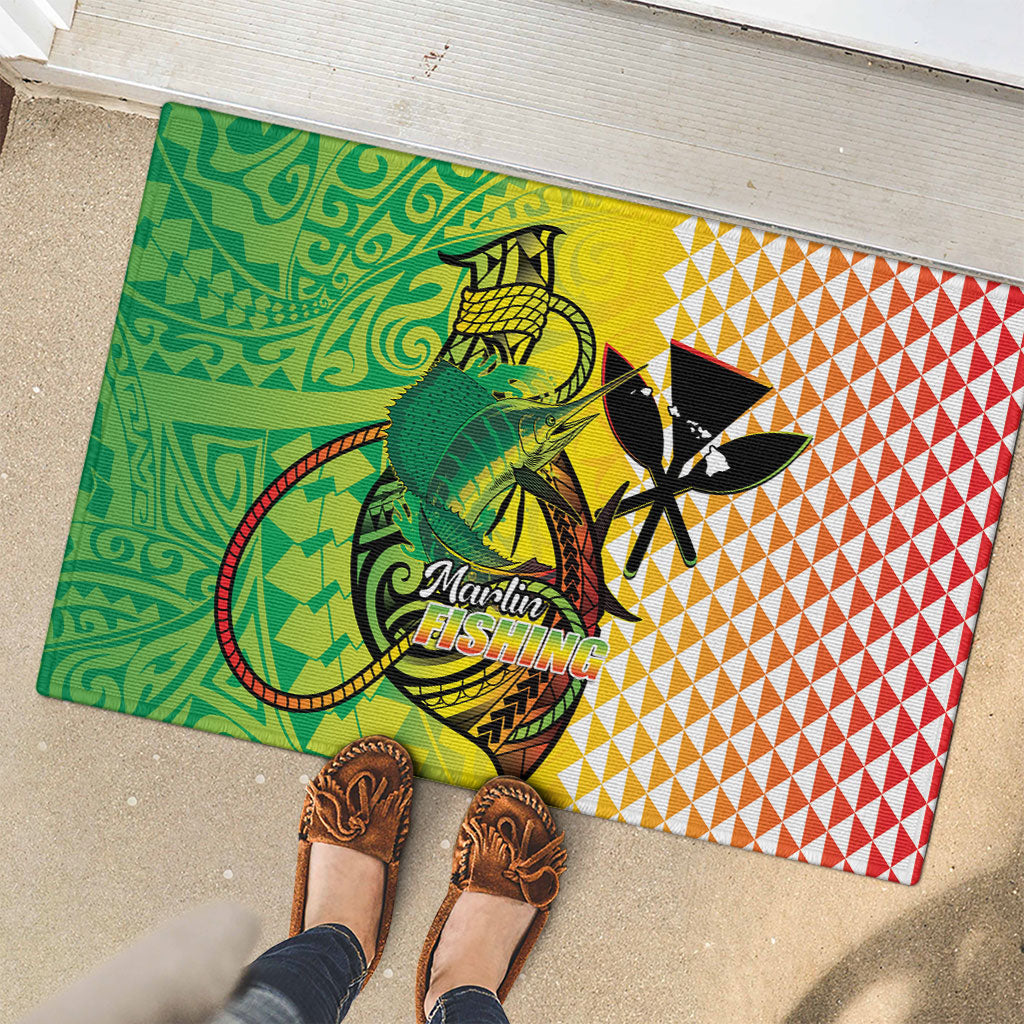 Hawaii Blue Marlin Fishing Rubber Doormat Hawaiian Kanaka Kakau Reggae LT14 - Polynesian Pride