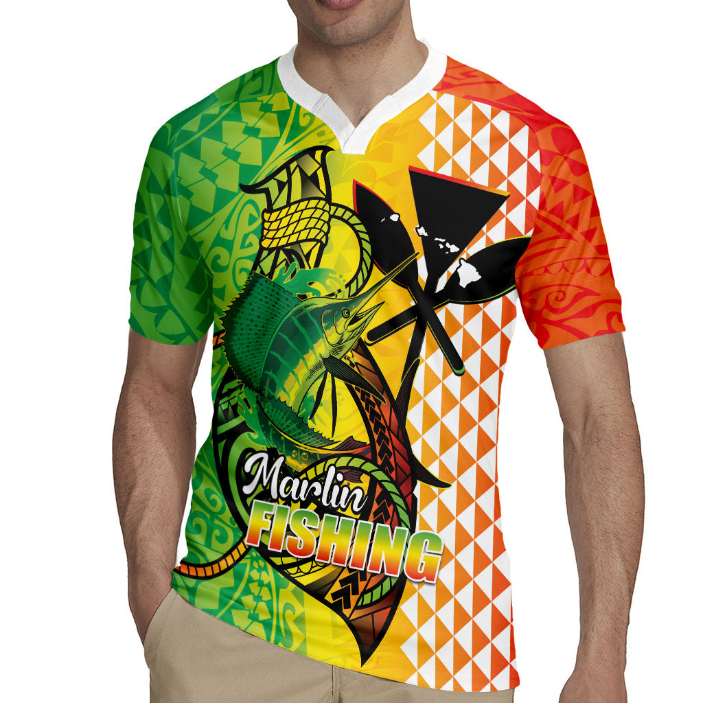 Hawaii Blue Marlin Fishing Rugby Jersey Hawaiian Kanaka Kakau Reggae LT14 - Polynesian Pride