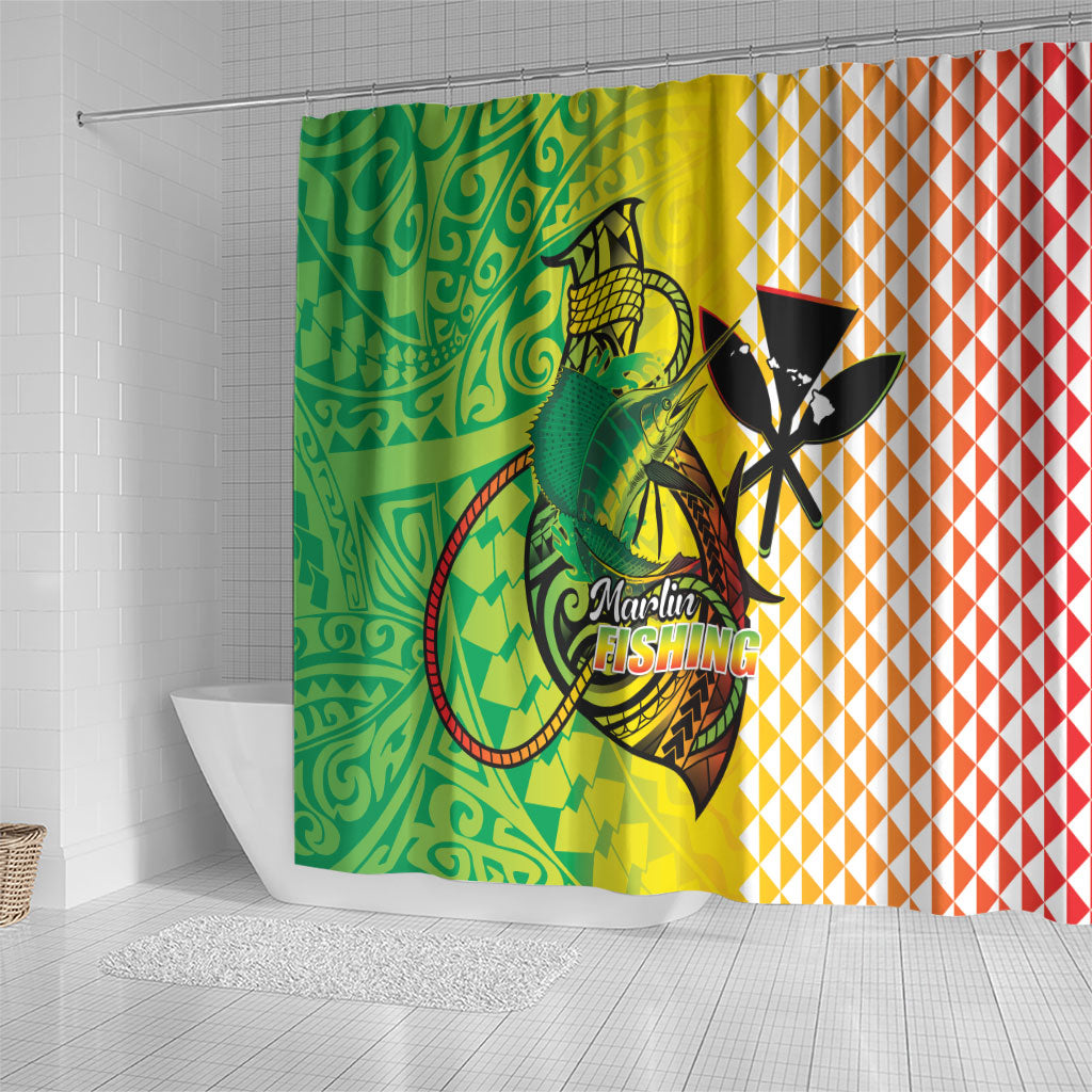 Hawaii Blue Marlin Fishing Shower Curtain Hawaiian Kanaka Kakau Reggae LT14 - Polynesian Pride