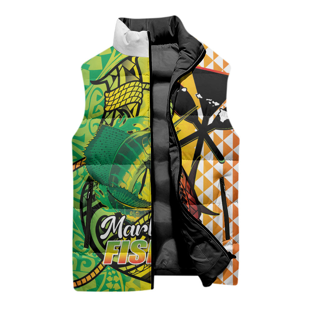 Hawaii Blue Marlin Fishing Sleeveless Puffer Jacket Hawaiian Kanaka Kakau Reggae LT14 - Polynesian Pride