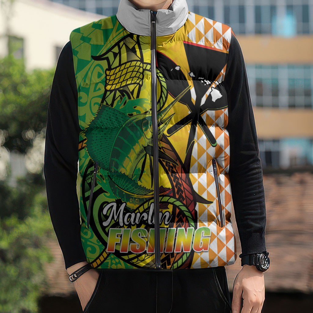 Hawaii Blue Marlin Fishing Sleeveless Puffer Jacket Hawaiian Kanaka Kakau Reggae LT14 - Polynesian Pride