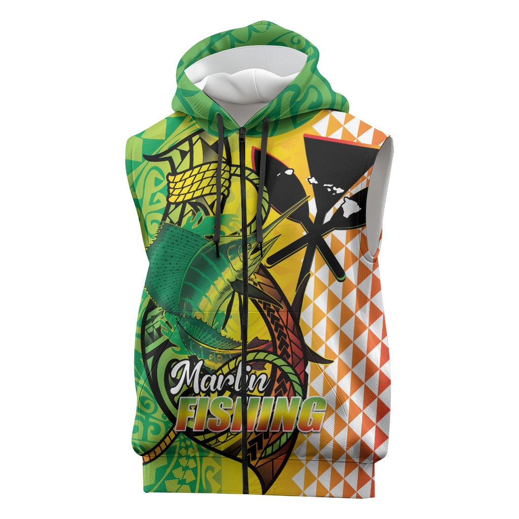 Hawaii Blue Marlin Fishing Sleeveless Zip Hoodie Hawaiian Kanaka Kakau Reggae LT14 Reggae - Polynesian Pride