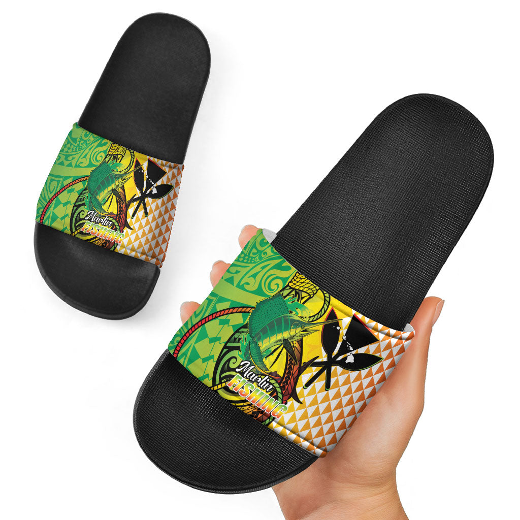 Hawaii Blue Marlin Fishing Slide Sandals Hawaiian Kanaka Kakau Reggae LT14 - Polynesian Pride