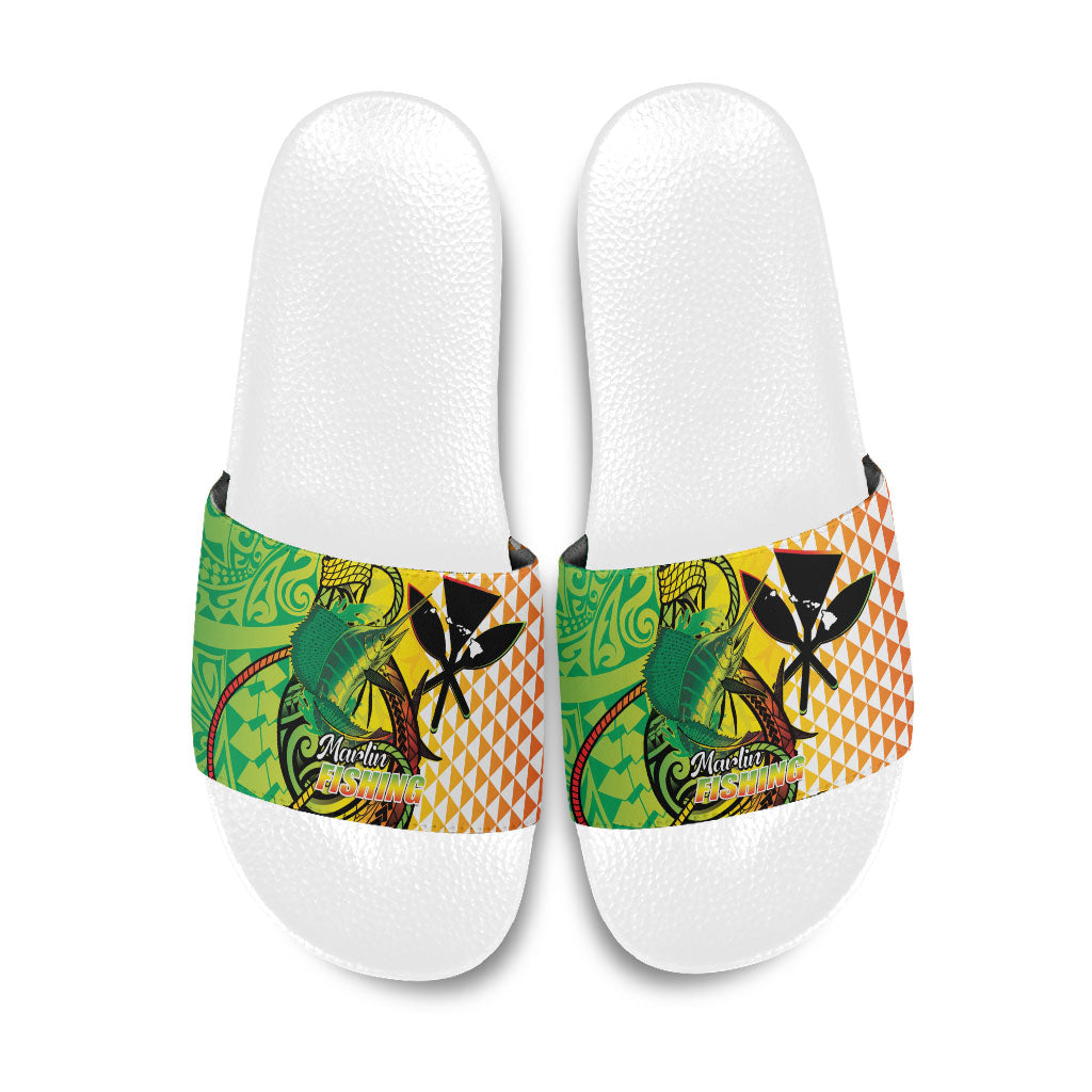 Hawaii Blue Marlin Fishing Slide Sandals Hawaiian Kanaka Kakau Reggae LT14 Reggae - Polynesian Pride