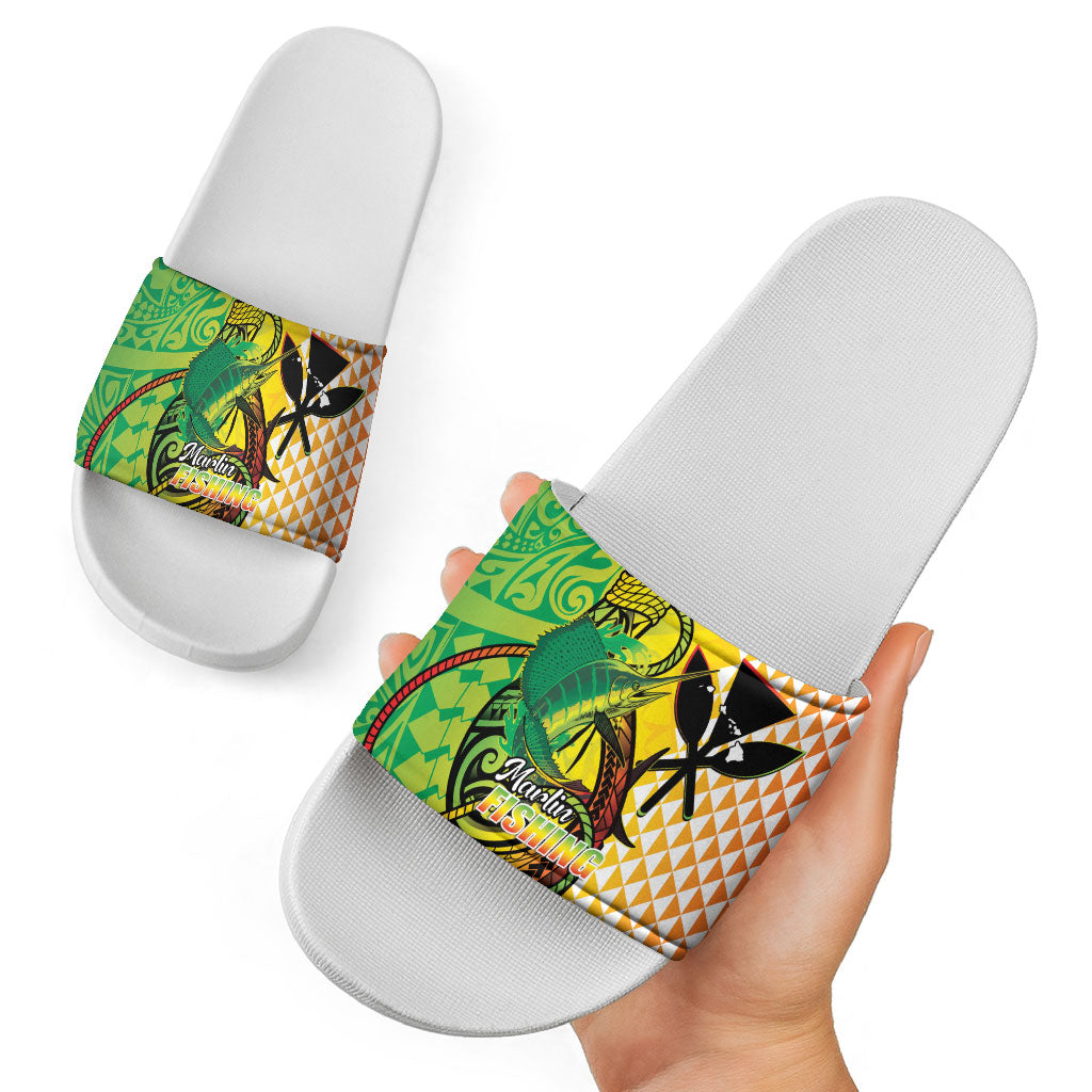 Hawaii Blue Marlin Fishing Slide Sandals Hawaiian Kanaka Kakau Reggae LT14 - Polynesian Pride