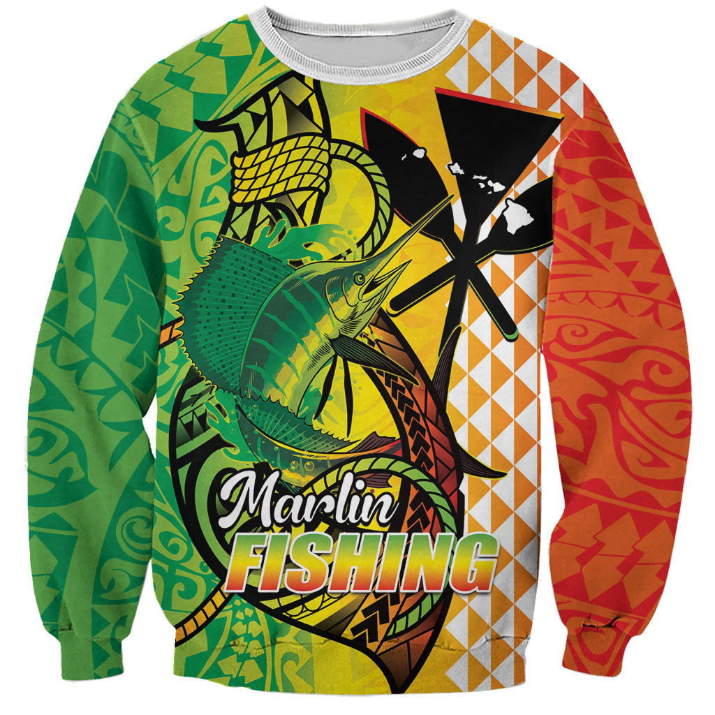 Hawaii Blue Marlin Fishing Sweatshirt Hawaiian Kanaka Kakau Reggae LT14 Unisex Reggae - Polynesian Pride