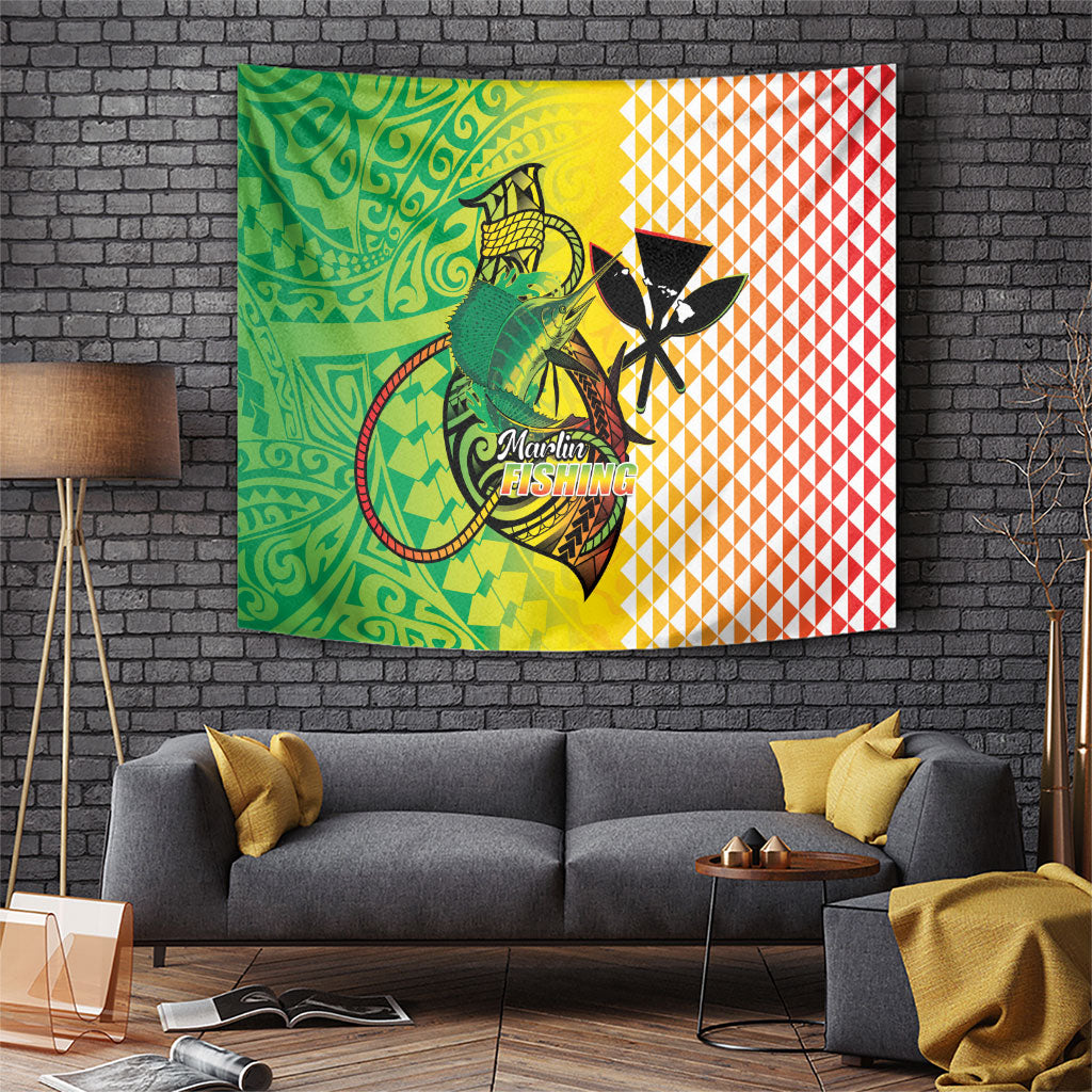 Hawaii Blue Marlin Fishing Tapestry Hawaiian Kanaka Kakau Reggae LT14 Reggae - Polynesian Pride
