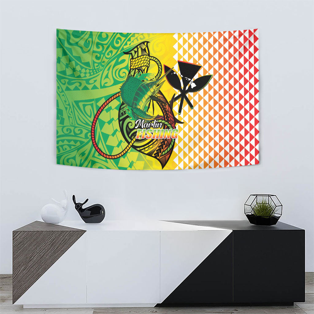 Hawaii Blue Marlin Fishing Tapestry Hawaiian Kanaka Kakau Reggae LT14 - Polynesian Pride
