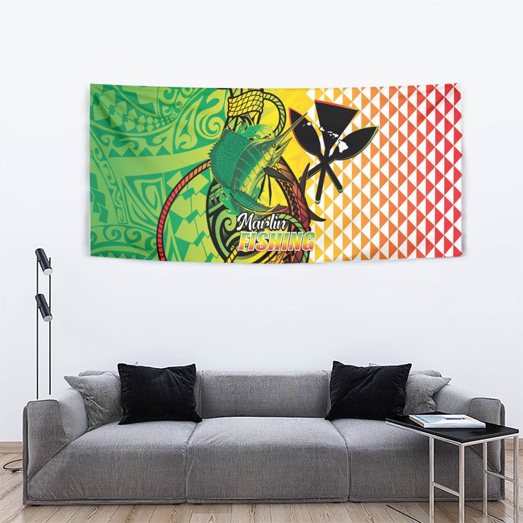 Hawaii Blue Marlin Fishing Tapestry Hawaiian Kanaka Kakau Reggae LT14 - Polynesian Pride