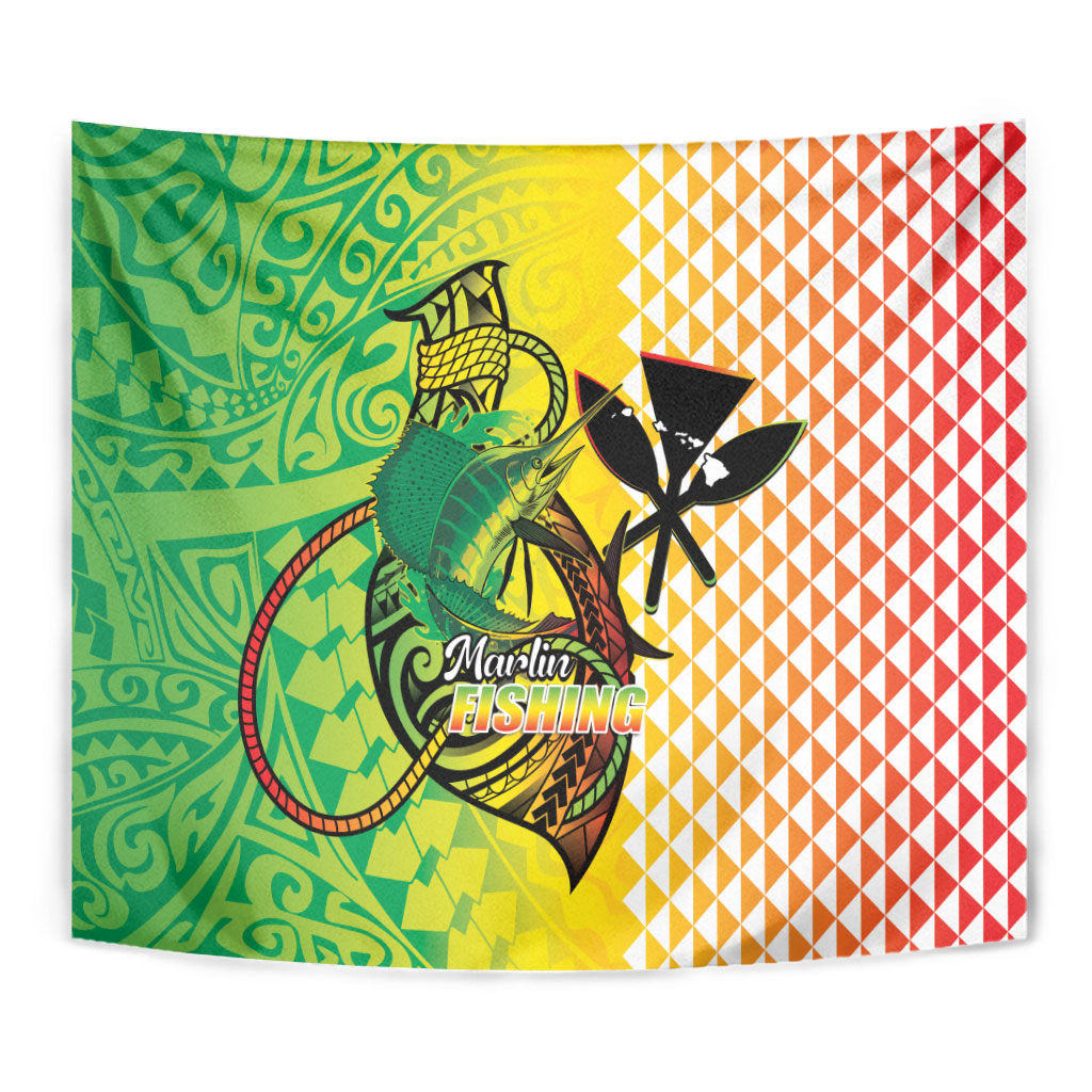 Hawaii Blue Marlin Fishing Tapestry Hawaiian Kanaka Kakau Reggae LT14 - Polynesian Pride