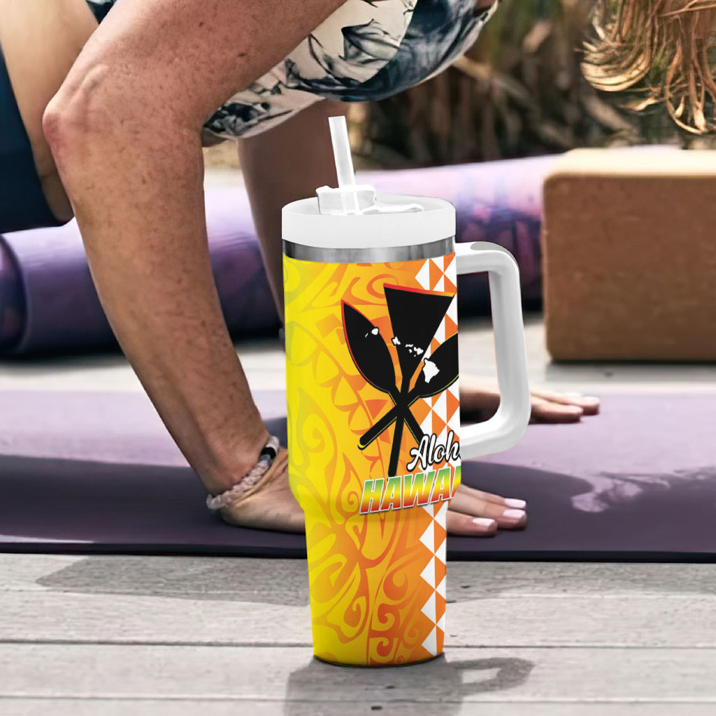 Hawaii Blue Marlin Fishing Tumbler With Handle Hawaiian Kanaka Kakau Reggae LT14 - Polynesian Pride
