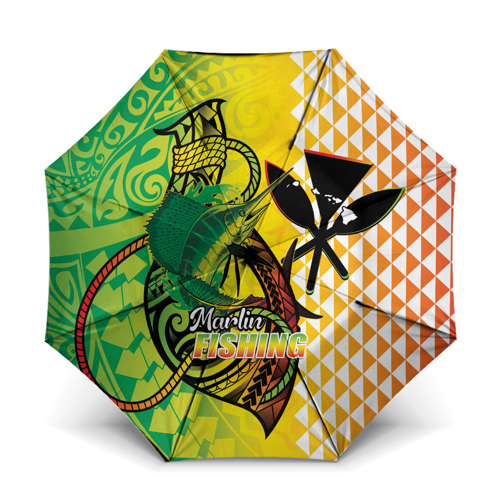 Hawaii Blue Marlin Fishing Umbrella Hawaiian Kanaka Kakau Reggae LT14 One Size Folded 11.42 inch Opened Diameter 37.4 inch Reggae - Polynesian Pride