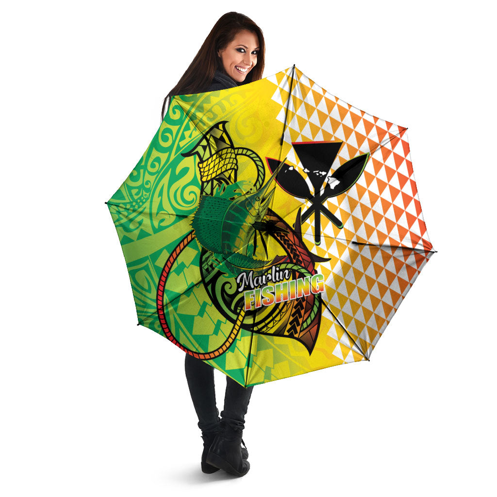 Hawaii Blue Marlin Fishing Umbrella Hawaiian Kanaka Kakau Reggae LT14 - Polynesian Pride