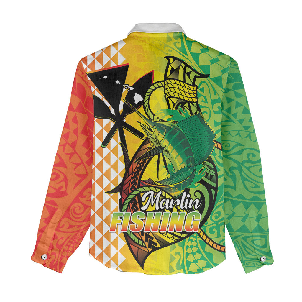 Hawaii Blue Marlin Fishing Women Casual Shirt Hawaiian Kanaka Kakau Reggae