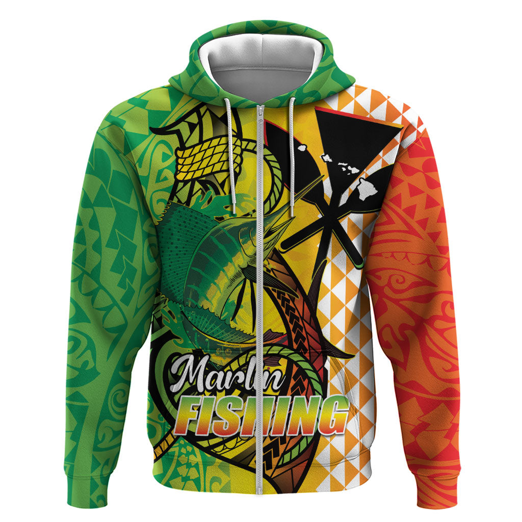 Hawaii Blue Marlin Fishing Zip Hoodie Hawaiian Kanaka Kakau Reggae LT14 Zip Hoodie Reggae - Polynesian Pride