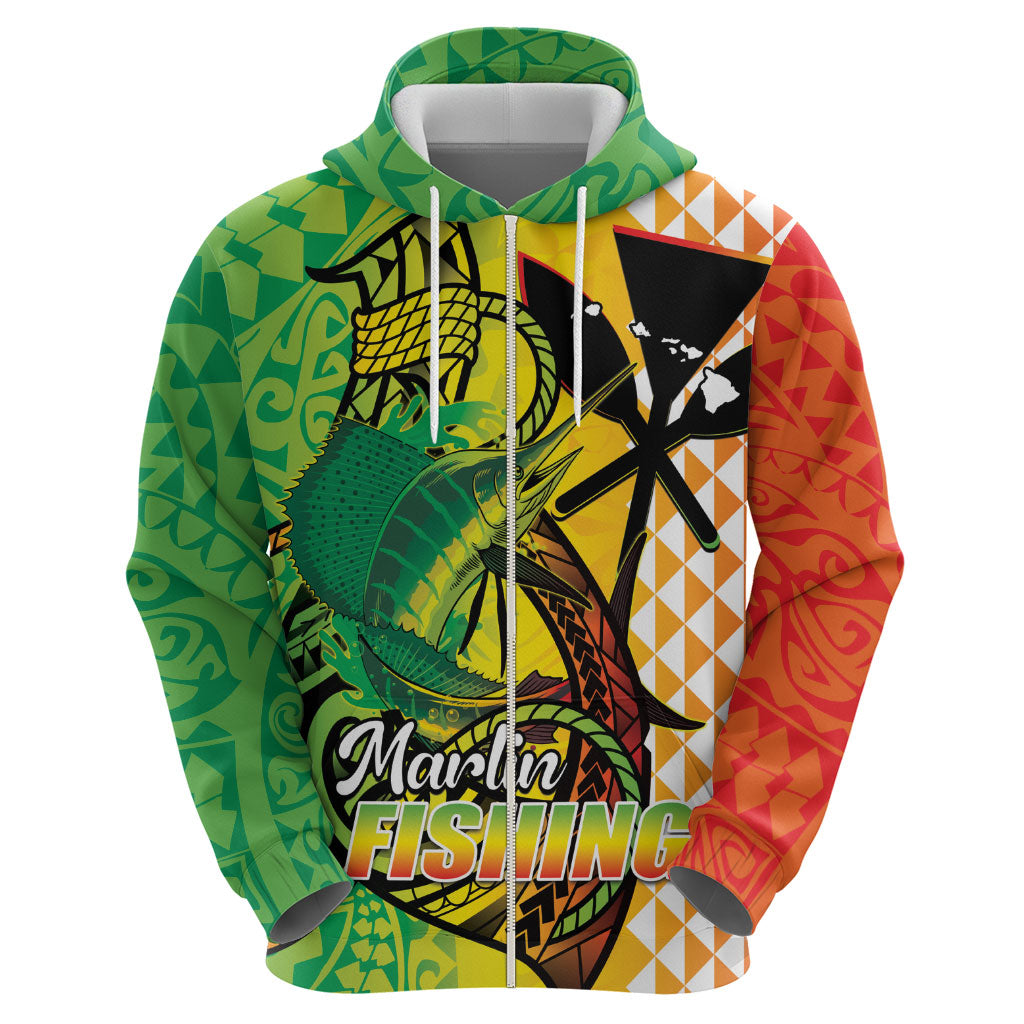 Hawaii Blue Marlin Fishing Zip Hoodie Hawaiian Kanaka Kakau Reggae LT14 - Polynesian Pride