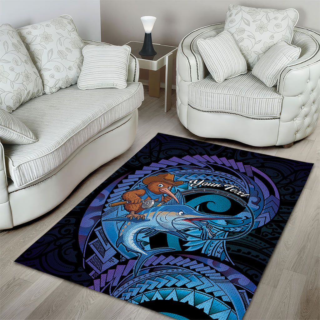 Personalised Blue Marlin Fishing New Zealand Area Rug NZ Kiwi Cowboy Born To Fish