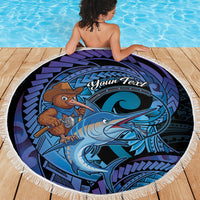 Personalised Blue Marlin Fishing New Zealand Beach Blanket NZ Kiwi Cowboy Born To Fish