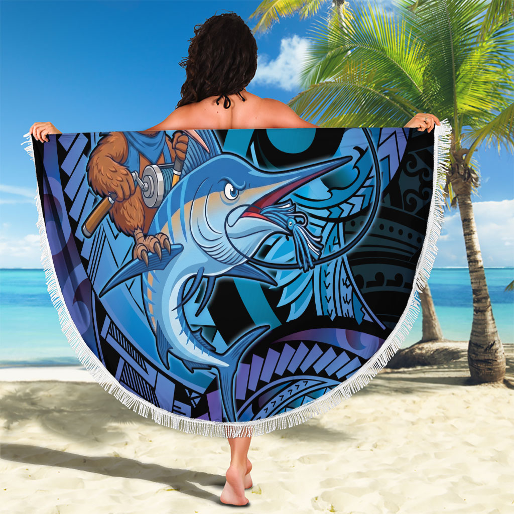 Personalised Blue Marlin Fishing New Zealand Beach Blanket NZ Kiwi Cowboy Born To Fish
