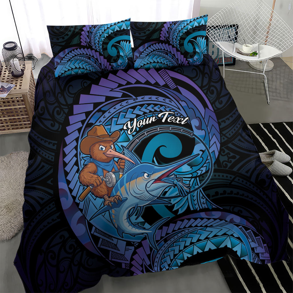 Personalised Blue Marlin Fishing New Zealand Bedding Set NZ Kiwi Cowboy Born To Fish