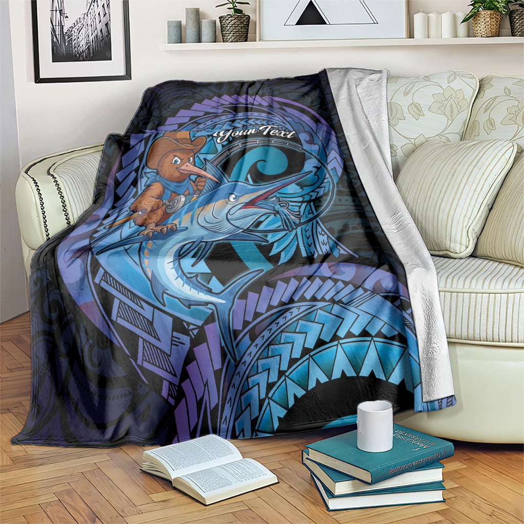 Personalised Blue Marlin Fishing New Zealand Blanket NZ Kiwi Cowboy Born To Fish LT14 Purple - Polynesian Pride