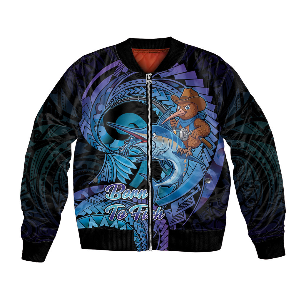 Personalised Blue Marlin Fishing New Zealand Bomber Jacket NZ Kiwi Cowboy Born To Fish LT14 Unisex Purple - Polynesian Pride