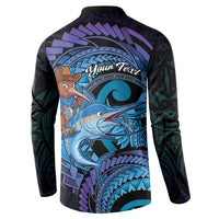 Personalised Blue Marlin Fishing New Zealand Button Sweatshirt NZ Kiwi Cowboy Born To Fish LT14 - Polynesian Pride