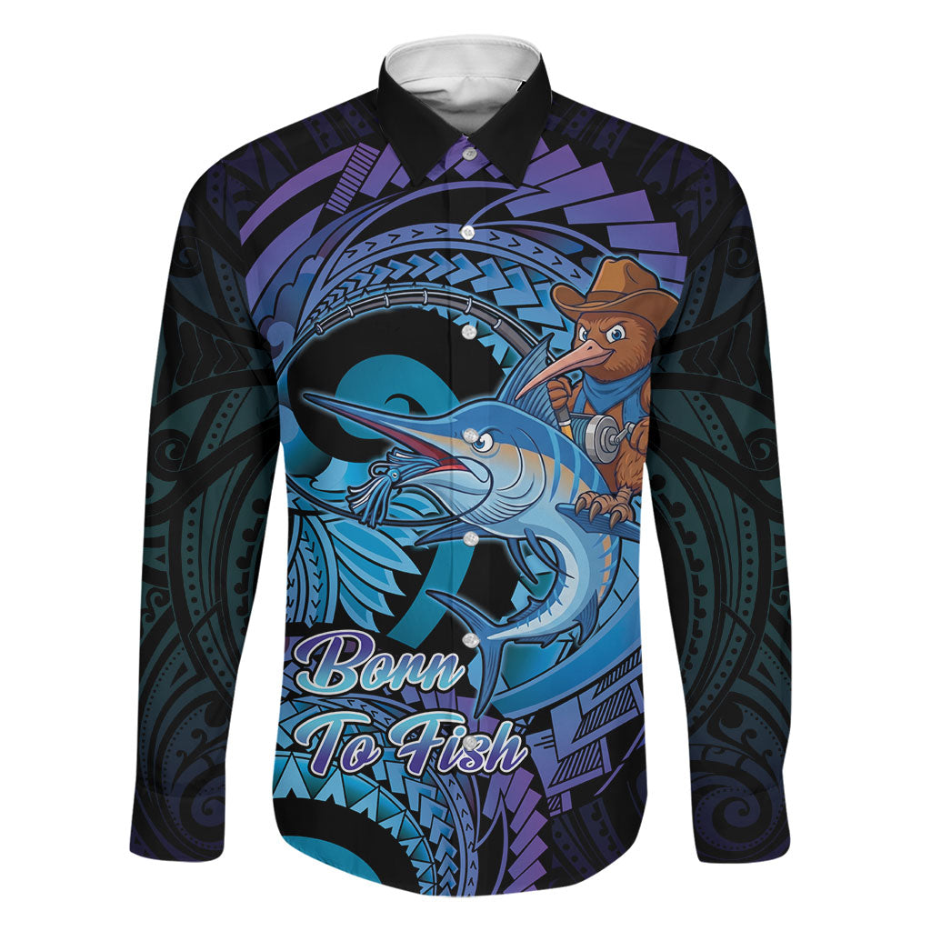 Personalised Blue Marlin Fishing New Zealand Family Matching Long Sleeve Bodycon Dress and Hawaiian Shirt NZ Kiwi Cowboy Born To Fish