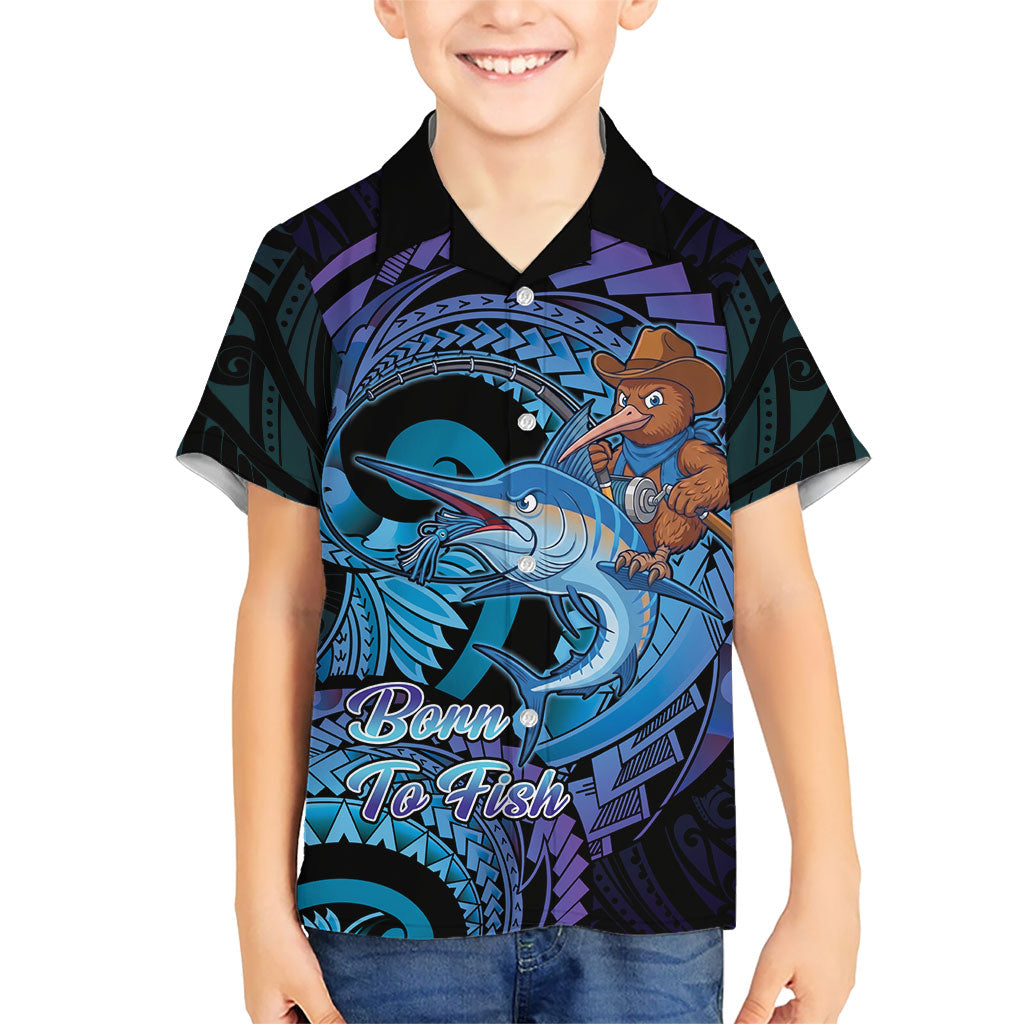Personalised Blue Marlin Fishing New Zealand Family Matching Summer Maxi Dress and Hawaiian Shirt NZ Kiwi Cowboy Born To Fish