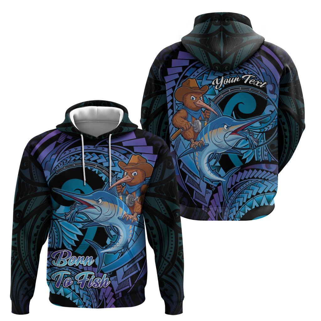Personalised Blue Marlin Fishing New Zealand Hoodie NZ Kiwi Cowboy Born To Fish