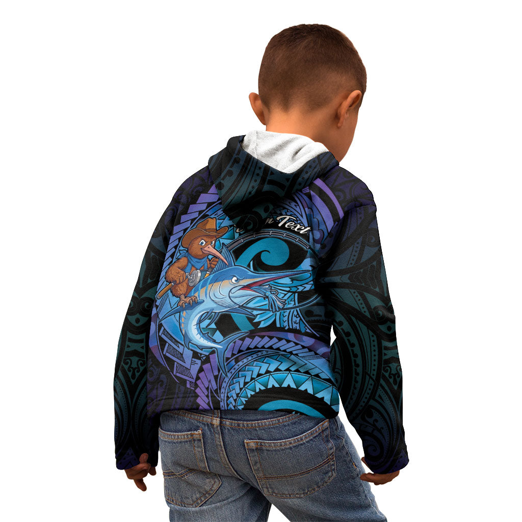 Personalised Blue Marlin Fishing New Zealand Kid Hoodie NZ Kiwi Cowboy Born To Fish