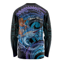 Personalised Blue Marlin Fishing New Zealand Long Sleeve Shirt NZ Kiwi Cowboy Born To Fish