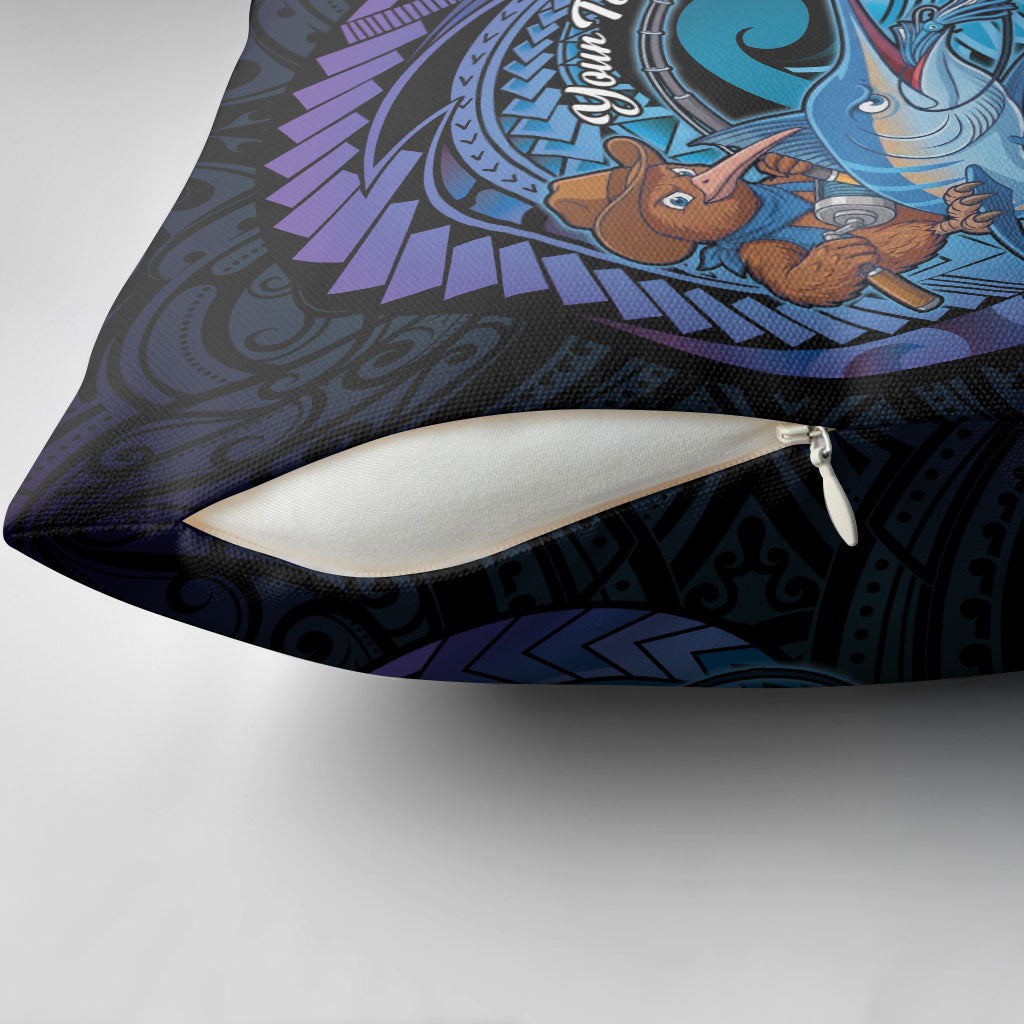 Personalised Blue Marlin Fishing New Zealand Pillow Cover NZ Kiwi Cowboy Born To Fish