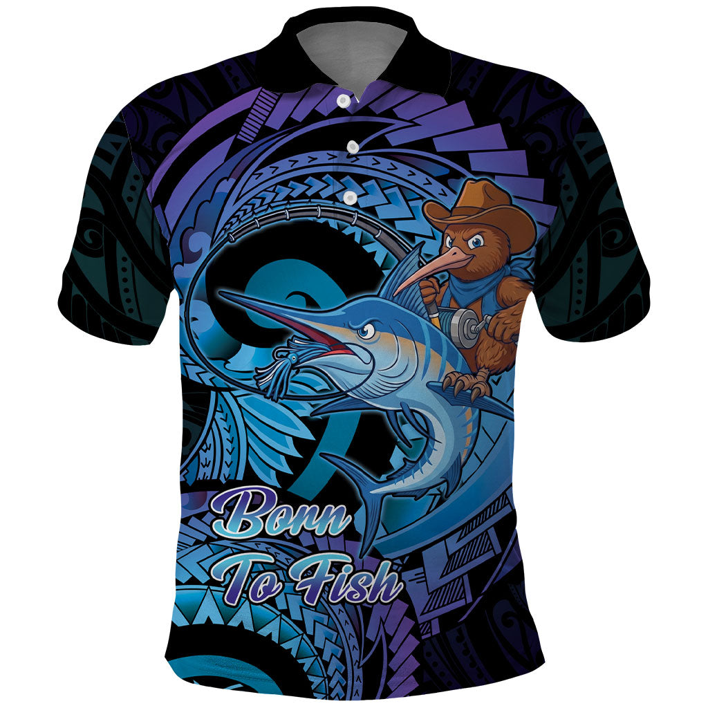 Personalised Blue Marlin Fishing New Zealand Polo Shirt NZ Kiwi Cowboy Born To Fish