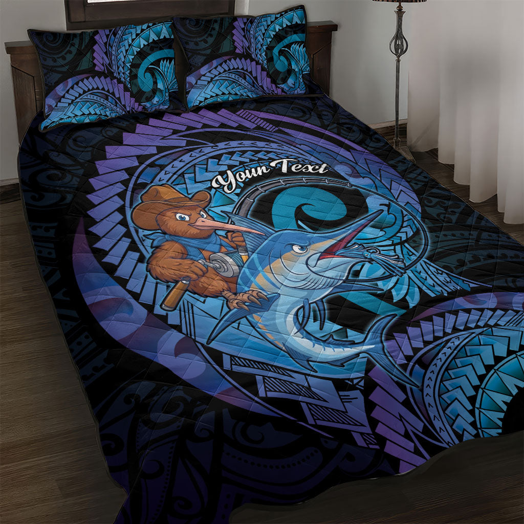 Personalised Blue Marlin Fishing New Zealand Quilt Bed Set NZ Kiwi Cowboy Born To Fish LT14 Purple - Polynesian Pride