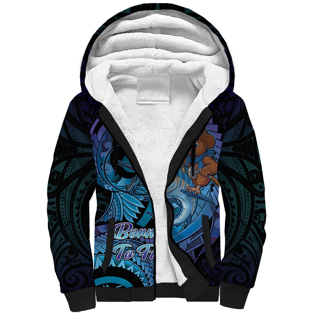 Personalised Blue Marlin Fishing New Zealand Sherpa Hoodie NZ Kiwi Cowboy Born To Fish LT14 Unisex Purple - Polynesian Pride