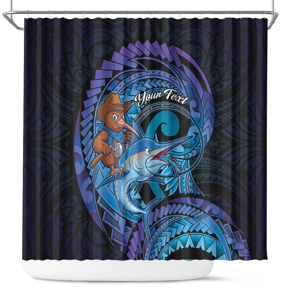 Personalised Blue Marlin Fishing New Zealand Shower Curtain NZ Kiwi Cowboy Born To Fish LT14 Purple - Polynesian Pride