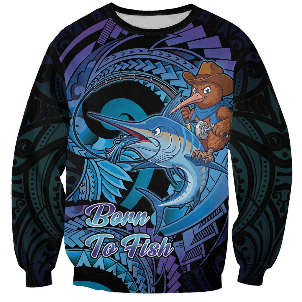 Personalised Blue Marlin Fishing New Zealand Sweatshirt NZ Kiwi Cowboy Born To Fish LT14 Unisex Purple - Polynesian Pride