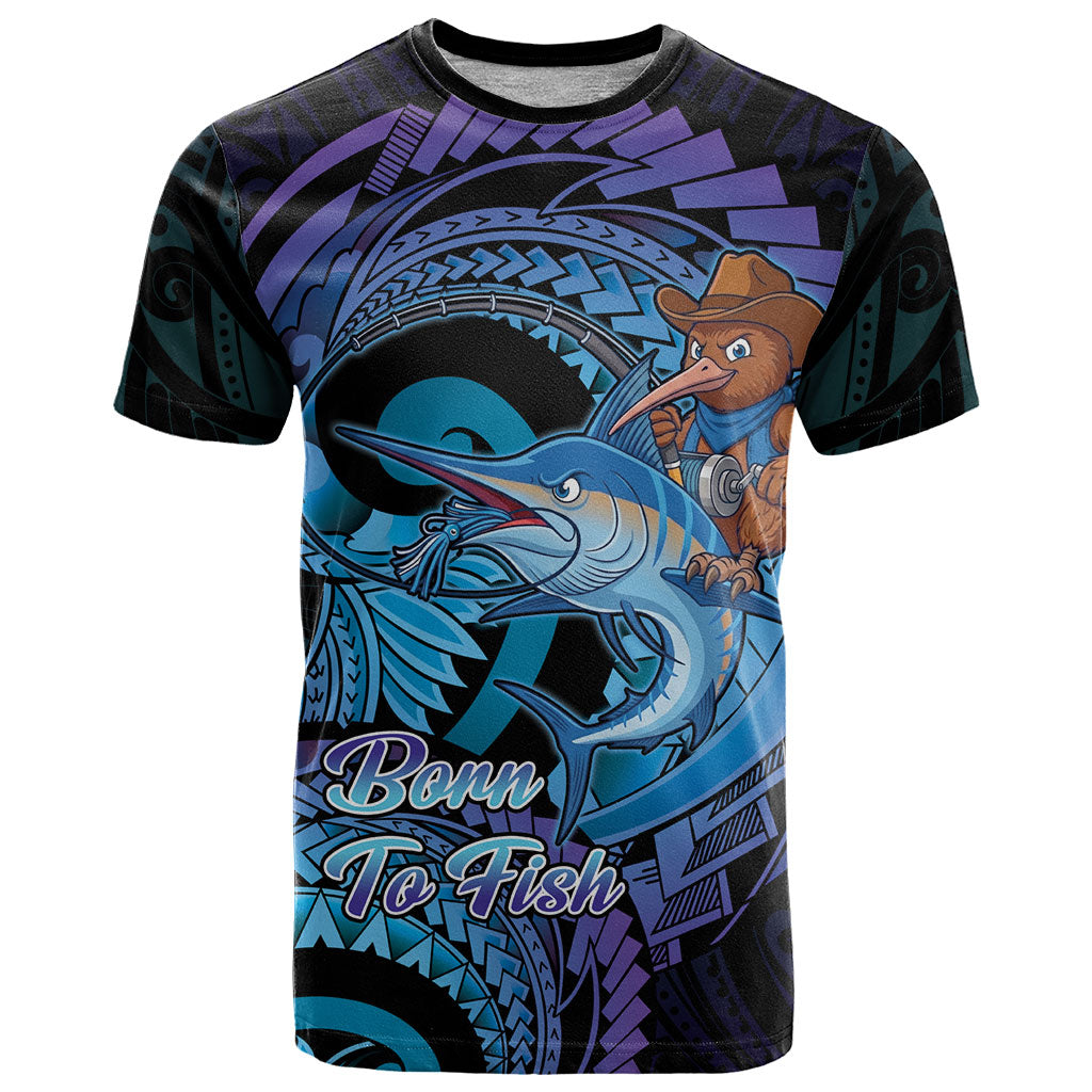 Personalised Blue Marlin Fishing New Zealand T Shirt NZ Kiwi Cowboy Born To Fish LT14 Purple - Polynesian Pride