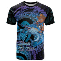 Personalised Blue Marlin Fishing New Zealand T Shirt NZ Kiwi Cowboy Born To Fish LT14 Purple - Polynesian Pride