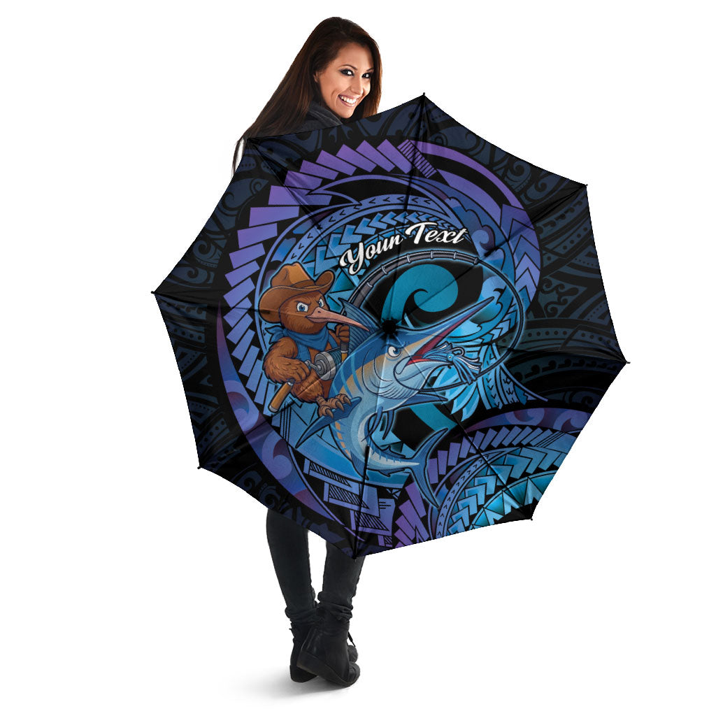 Personalised Blue Marlin Fishing New Zealand Umbrella NZ Kiwi Cowboy Born To Fish