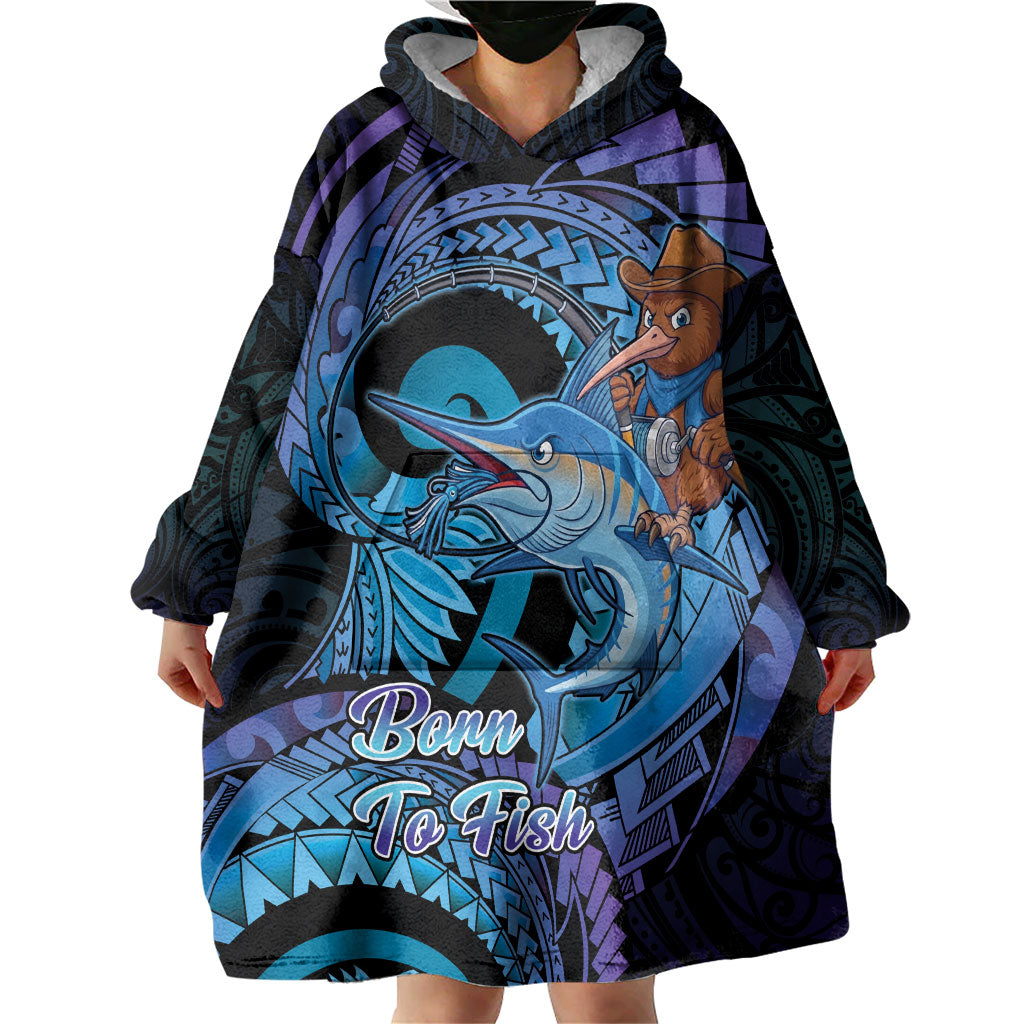 Personalised Blue Marlin Fishing New Zealand Wearable Blanket Hoodie NZ Kiwi Cowboy Born To Fish