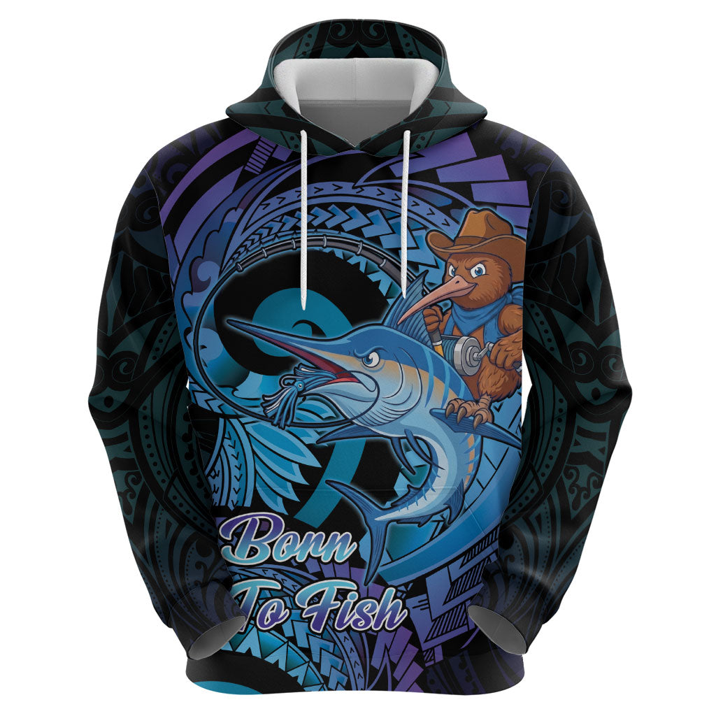Personalised Blue Marlin Fishing New Zealand Zip Hoodie NZ Kiwi Cowboy Born To Fish