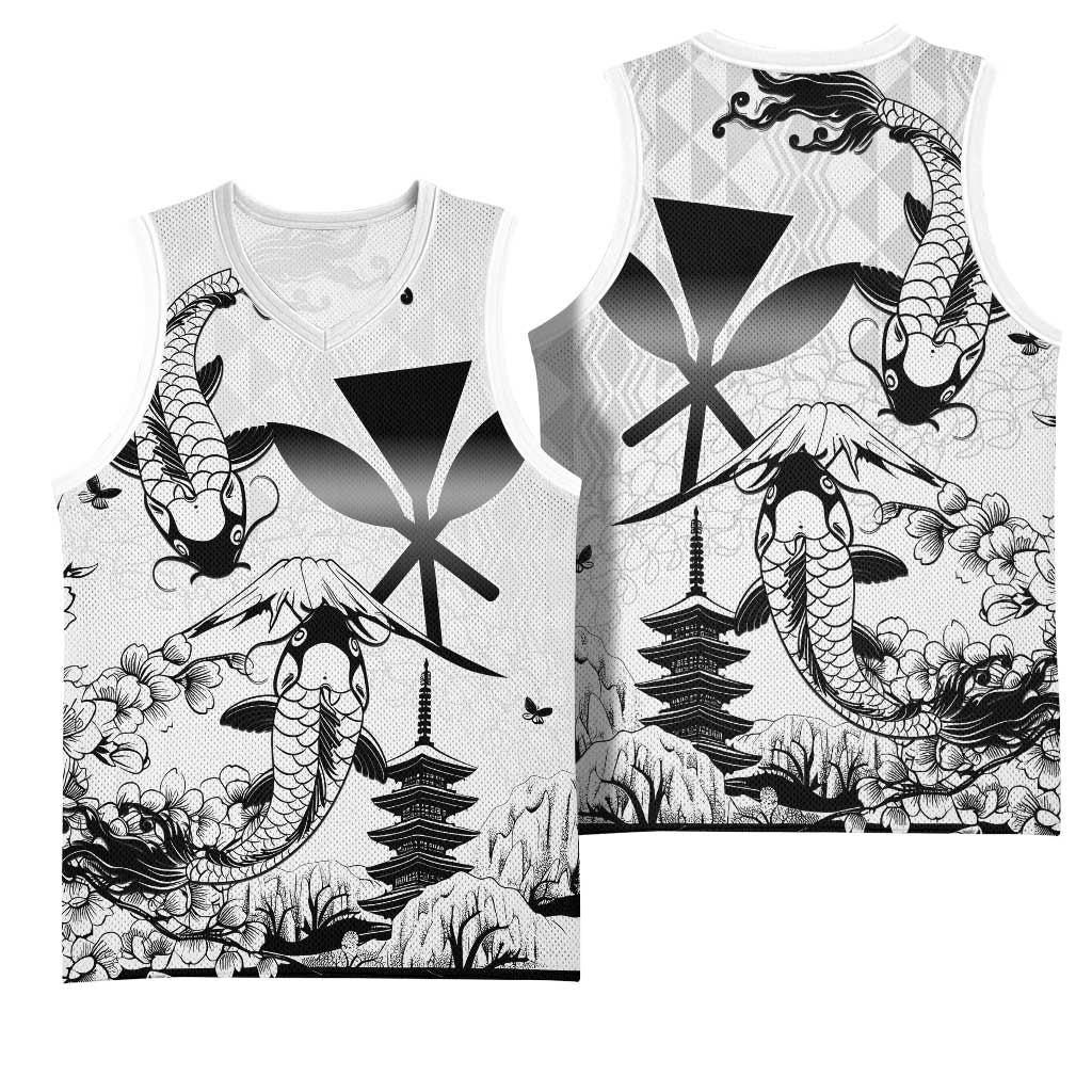 Japan And Hawaii Basketball Jersey Sakura Koi Fish Hawaiian Lei Kanaka LT14 - Polynesian Pride