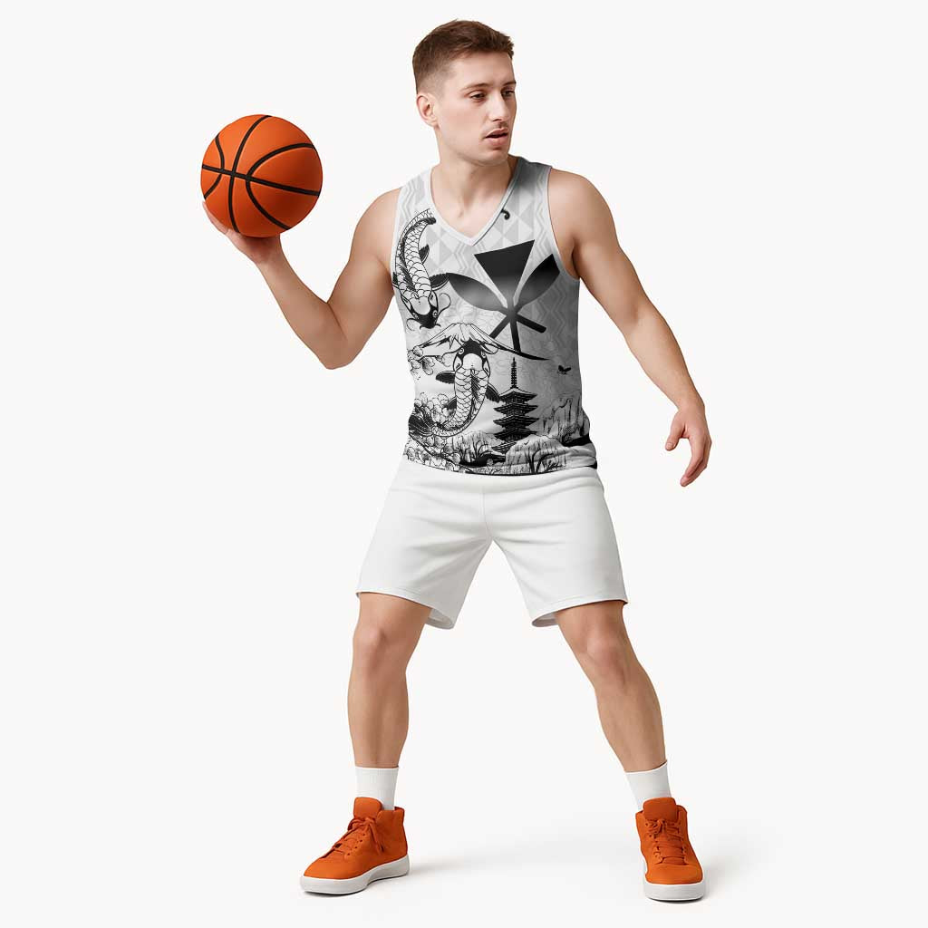 Japan And Hawaii Basketball Jersey Sakura Koi Fish Hawaiian Lei Kanaka LT14 - Polynesian Pride