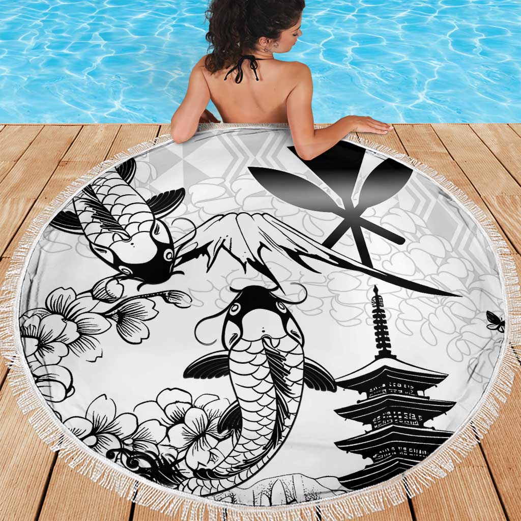 Japan And Hawaii Beach Blanket Sakura Koi Fish Hawaiian Lei Kanaka LT14 - Polynesian Pride