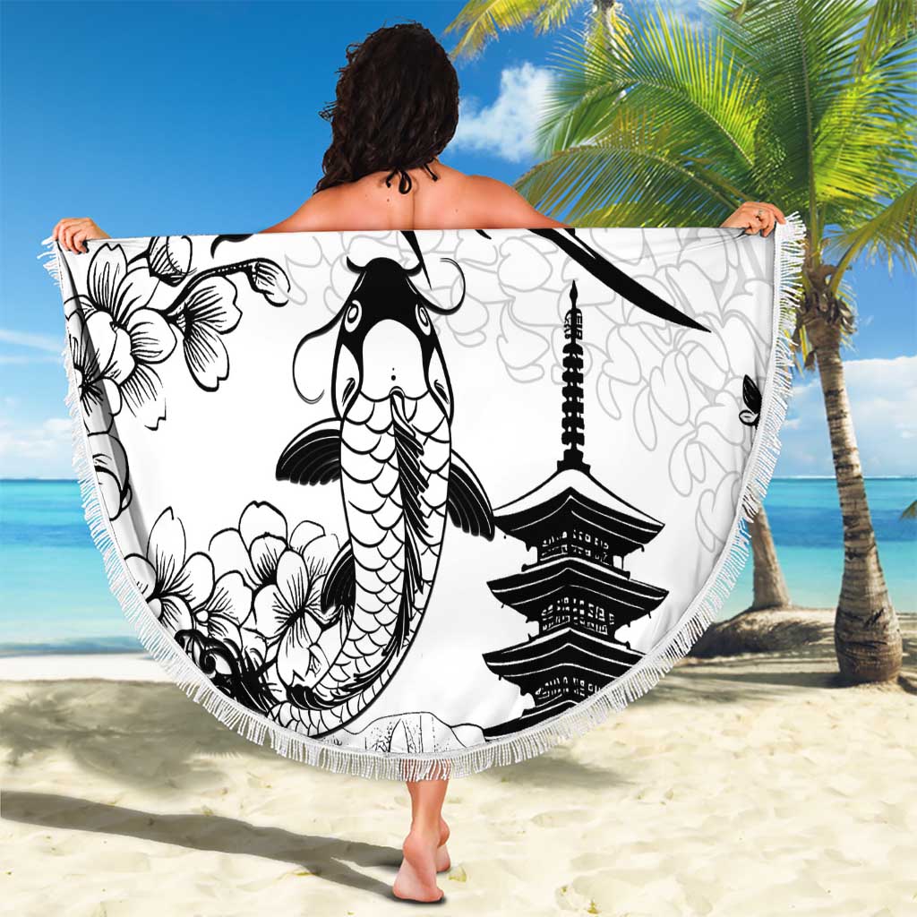 Japan And Hawaii Beach Blanket Sakura Koi Fish Hawaiian Lei Kanaka LT14 - Polynesian Pride