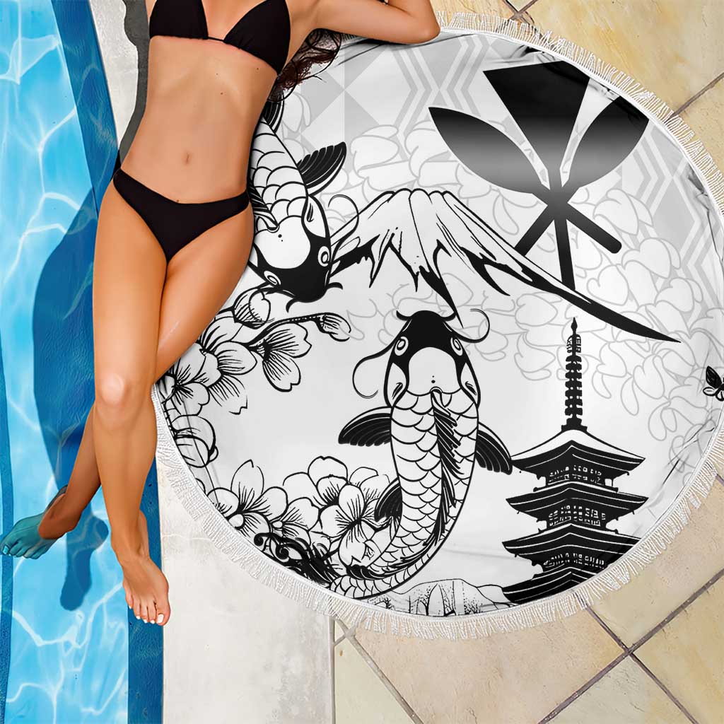 Japan And Hawaii Beach Blanket Sakura Koi Fish Hawaiian Lei Kanaka LT14 - Polynesian Pride