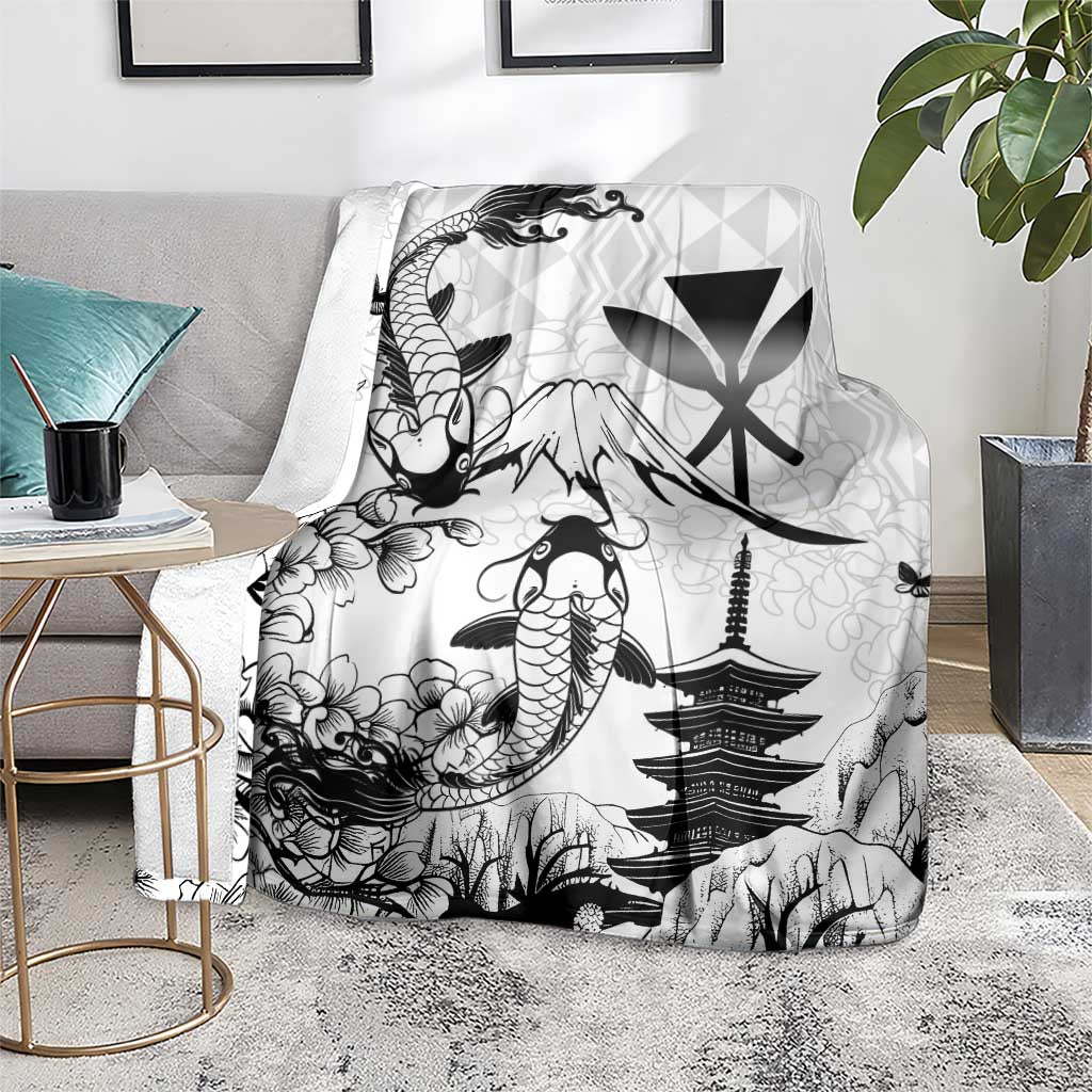 Japan And Hawaii Blanket Sakura Koi Fish Hawaiian Lei Kanaka - Polynesian Pride