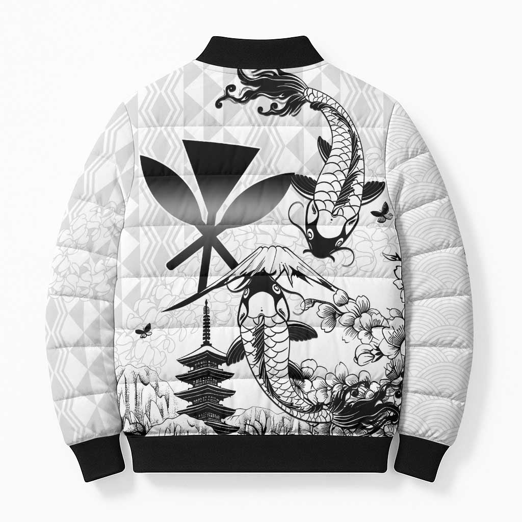 Japan And Hawaii Bomber Puffer Jacket Sakura Koi Fish Hawaiian Lei Kanaka LT14 - Polynesian Pride